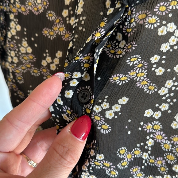 Paige Ambrosine Silk Blouse Black Yellow White Floral Sheer button down small - Picture 11 of 13